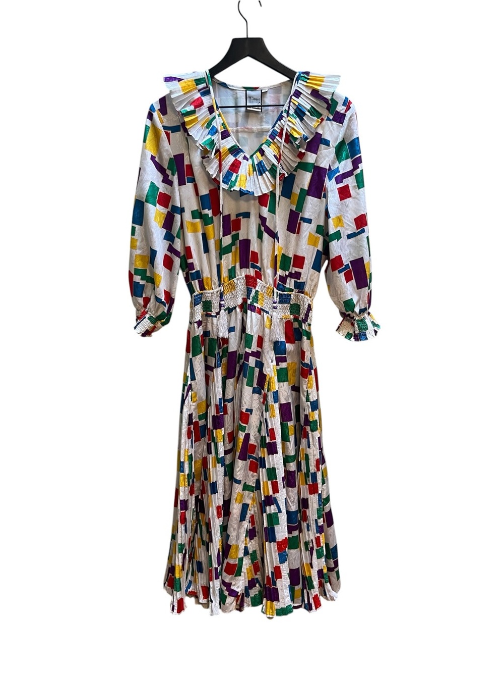 Montage by mosaic Multicolor Geometric Ruffle Midi Dress size medium